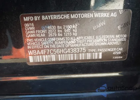 2017 BMW 430I Gran Coupe from USA, damaged, VIN WBA4F7C56HG438375